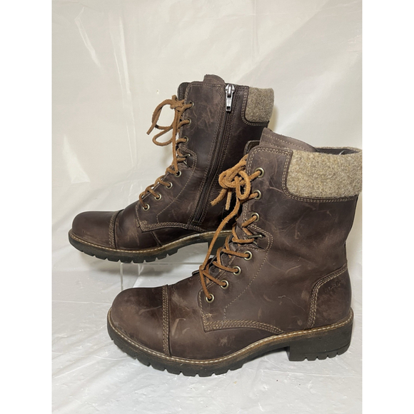 ECCO Elaine Leather Ankle Boots Brown Lug Sole Side Zip size 8.5 EU 39 - Picture 13 of 16